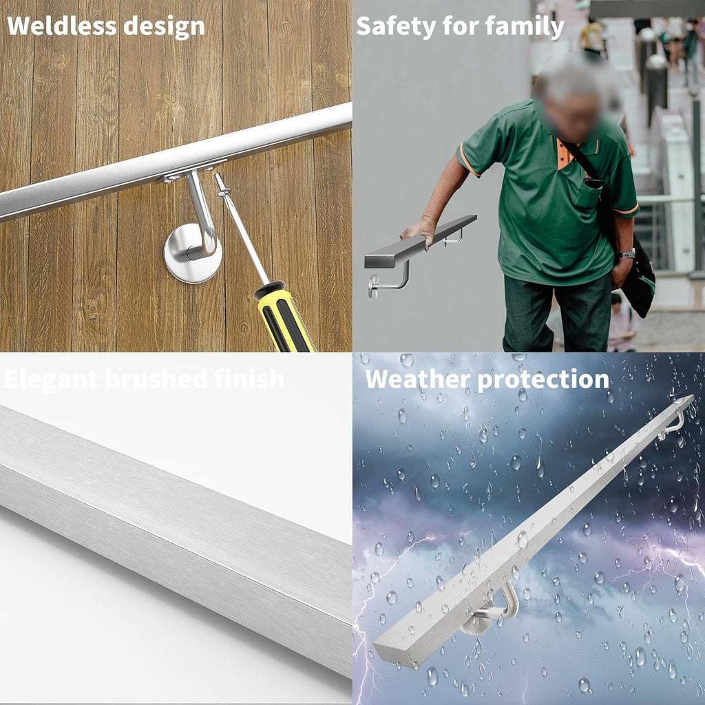 Brushed Stainless Steel Wall Mounted Stair Handrail Y3376