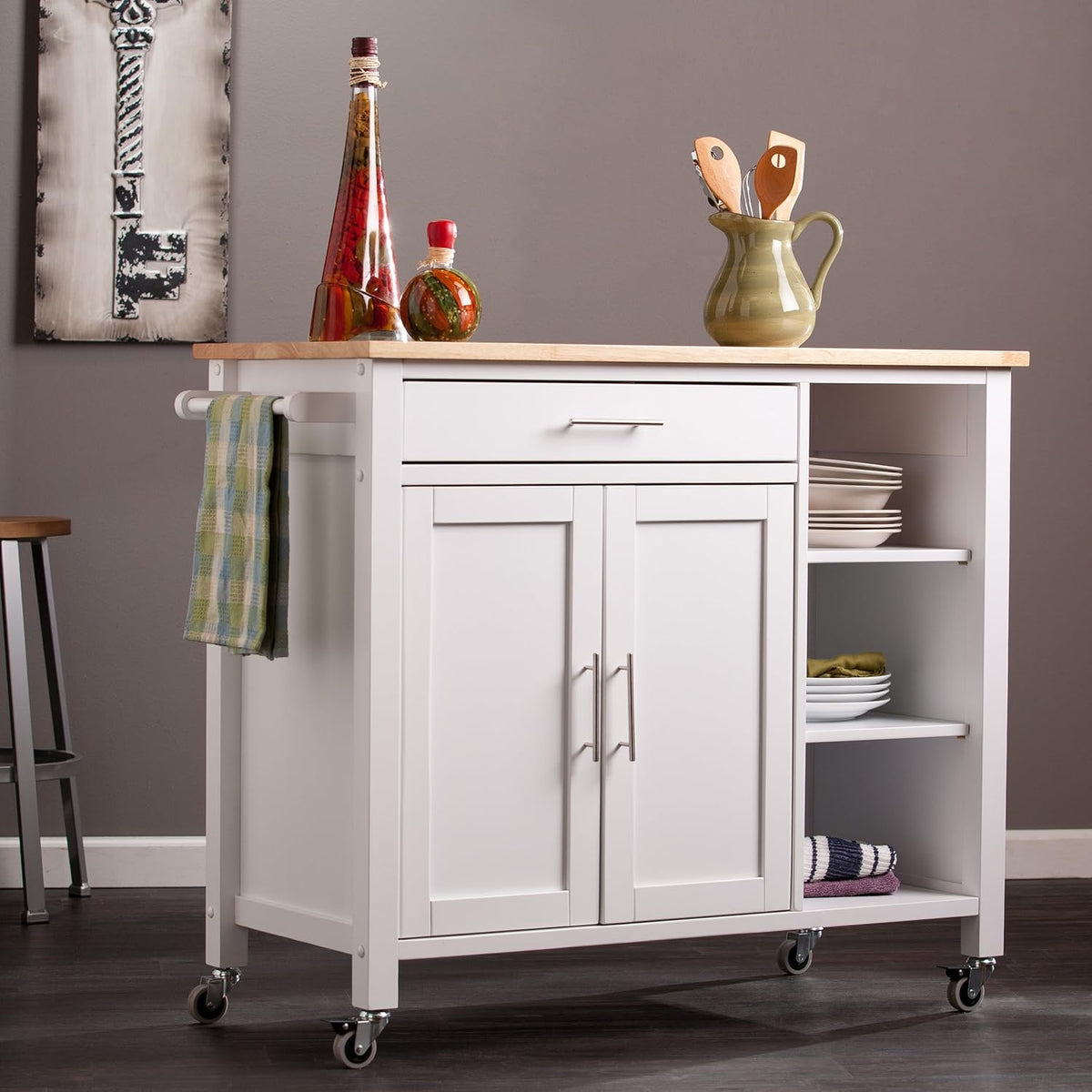 Rolling Kitchen Cart Island with Cabinet R8776