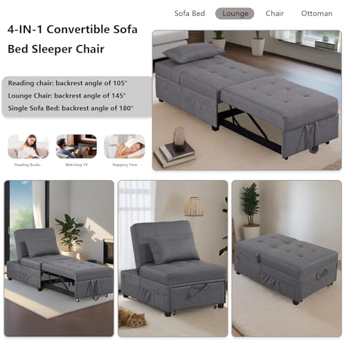 Dark Gray Convertible Sofa Bed with Pillow C88873