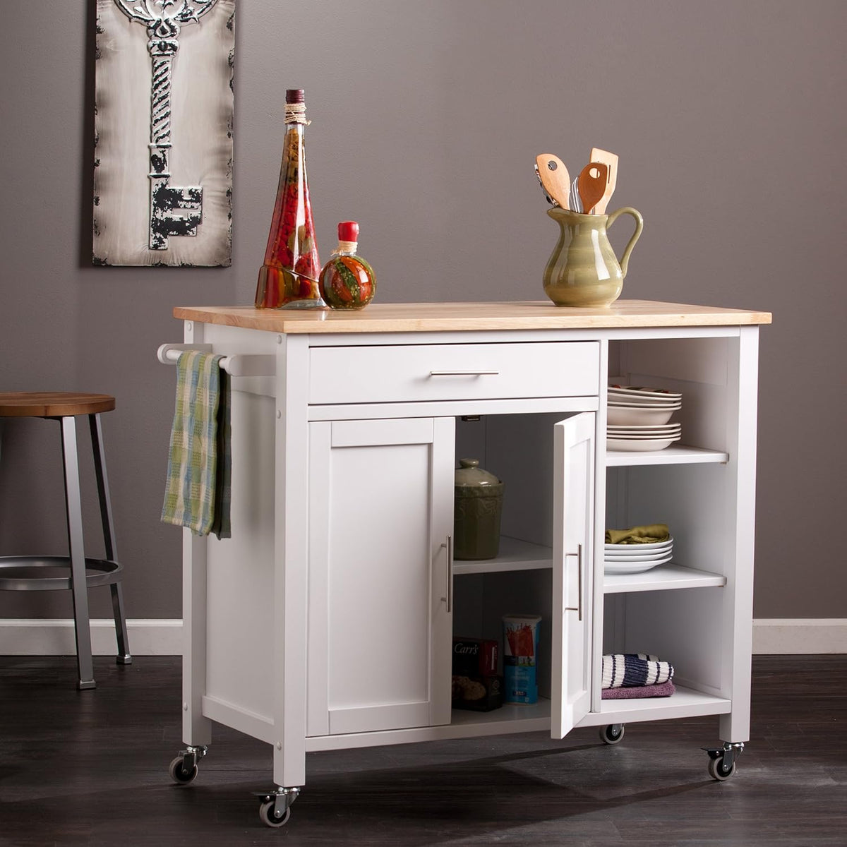 Rolling Kitchen Cart Island with Cabinet R8776