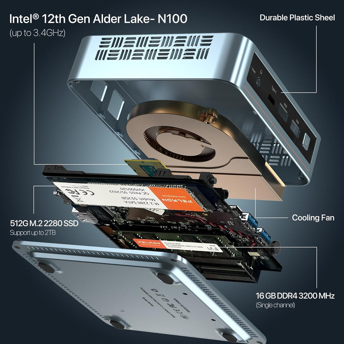 Mini PC, Intel 12th Gen N100, 16GB DDR4 RAM 512GB M.2 PCIe SSD Q1854