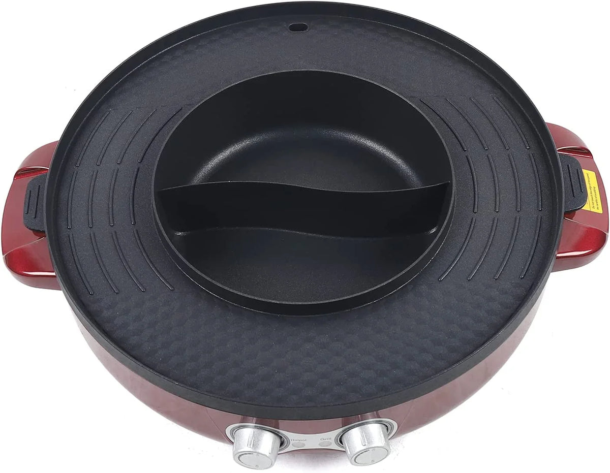 2 in 1 Electric Smokeless BBQ Grill and Hot Pot, 3.6L 2200W Y61753