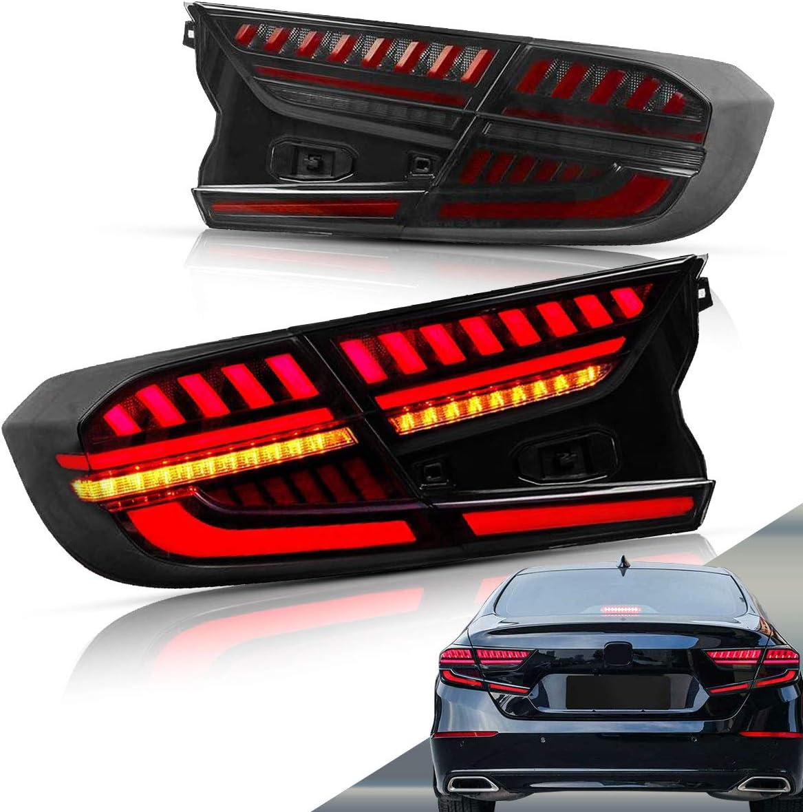 Led Tail Lights Compatible with Honda Accord 2018-2020 Smoked Pair R404
