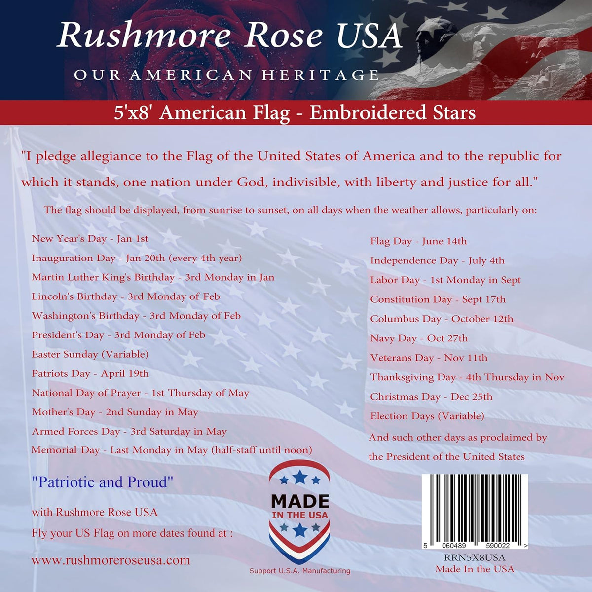 American Flag 5x8 ft Embroidered Stars and Stitched Stripes U76965