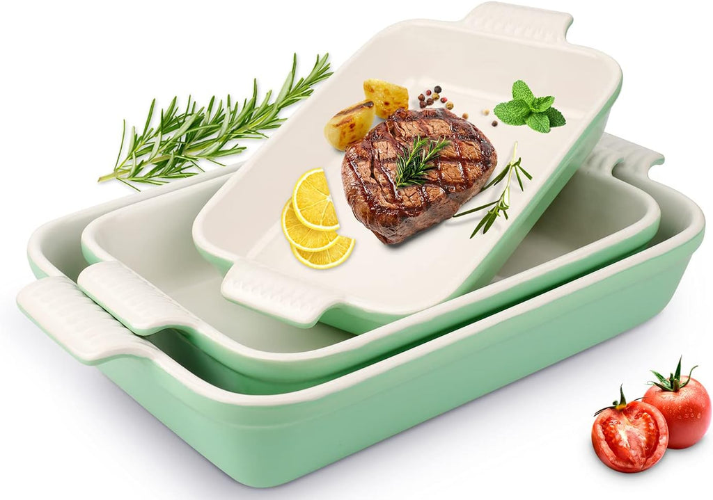 Light Green 3-Piece Ceramic Rectangular Baking Dish Set X938744