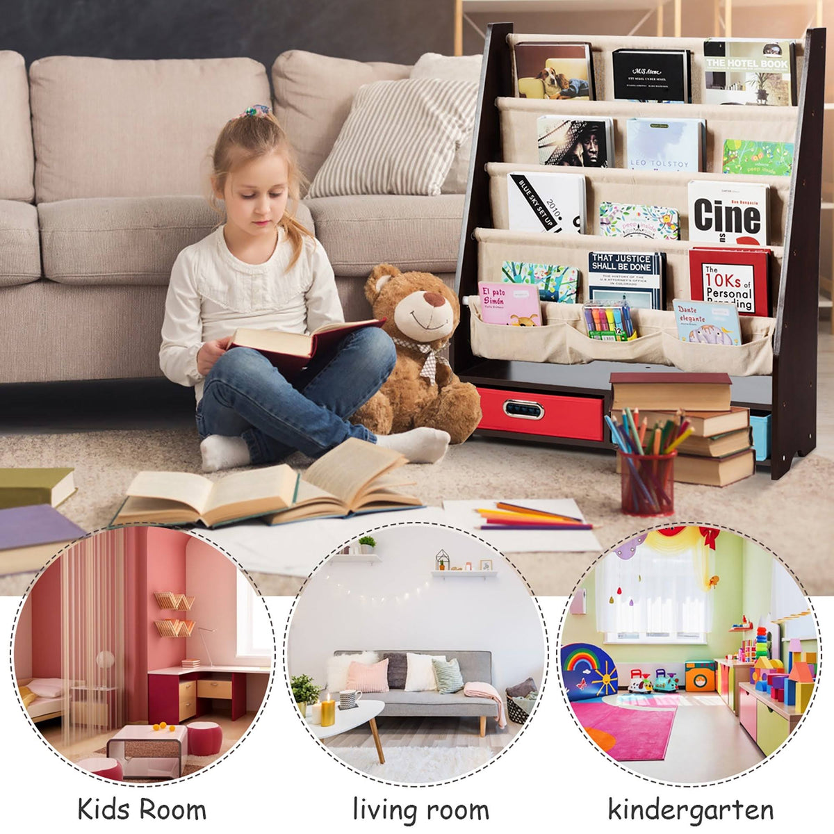 Beige Free Standing Kids Book Rack Bookshelf S94949