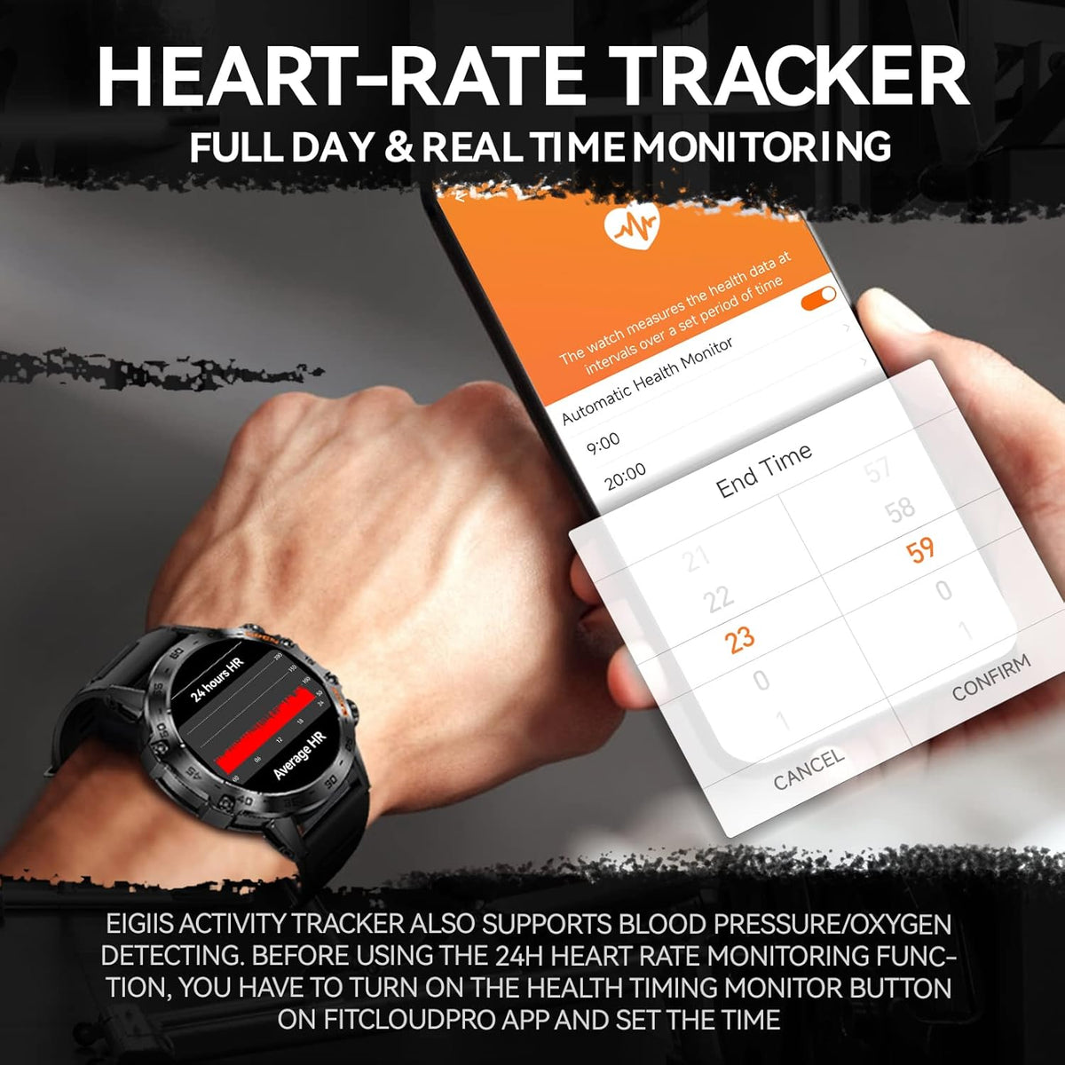 Rugged Tactical Smartwatch 1.39'' HD Screen Black A821