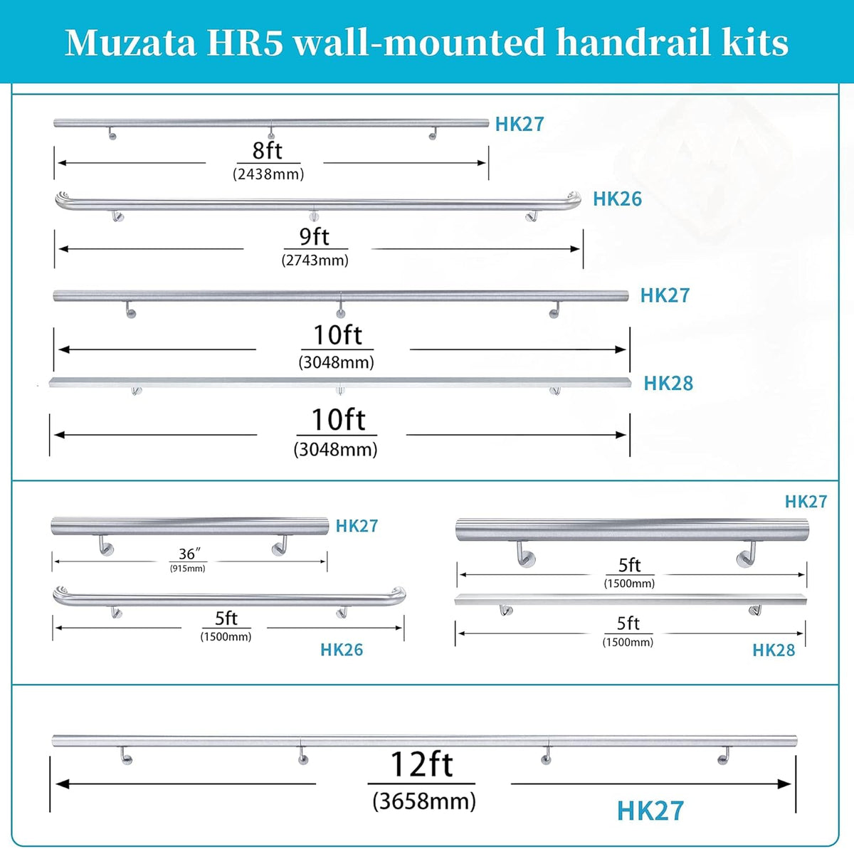 Brushed Stainless Steel Wall Mounted Stair Handrail Y3376