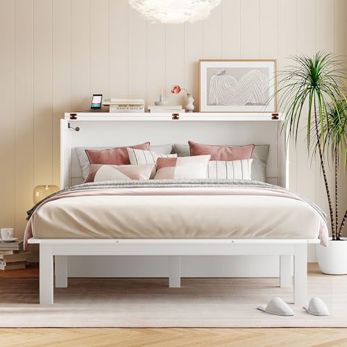 Grey Wood Queen Murphy Bed with Desk and Shelves B593