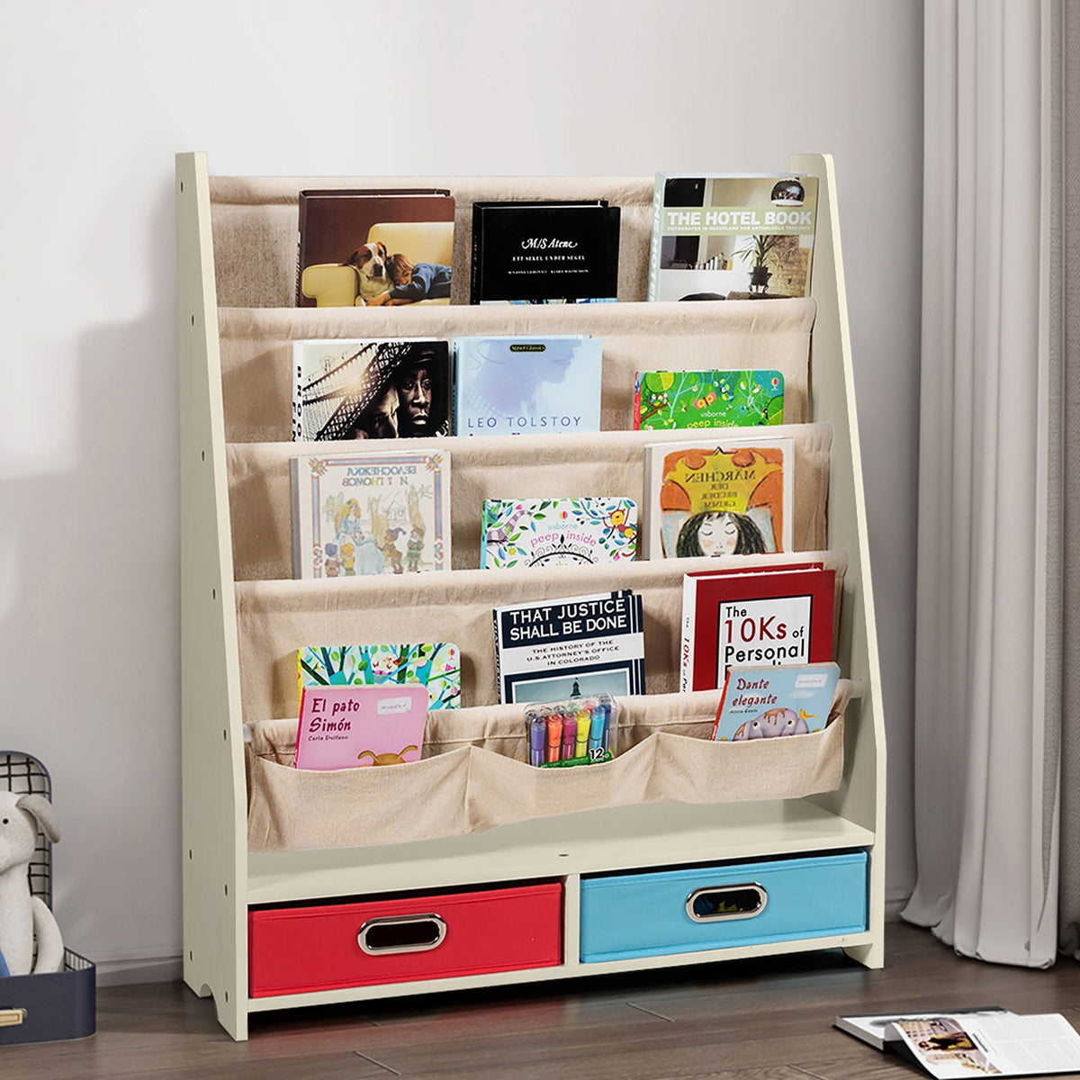 Beige Free Standing Kids Book Rack Bookshelf S94949