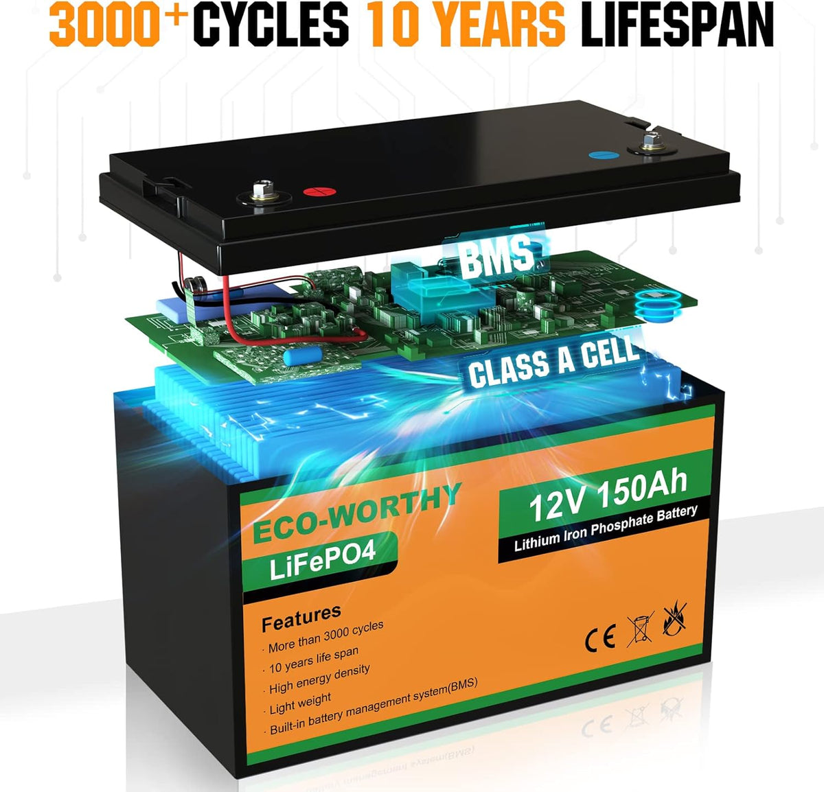 12V 150AH Lithium Battery Rechargeable LiFePO4 Deep Cycle Battery with BMS E903754