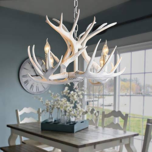 White Resin Deer Antler Chandelier U689