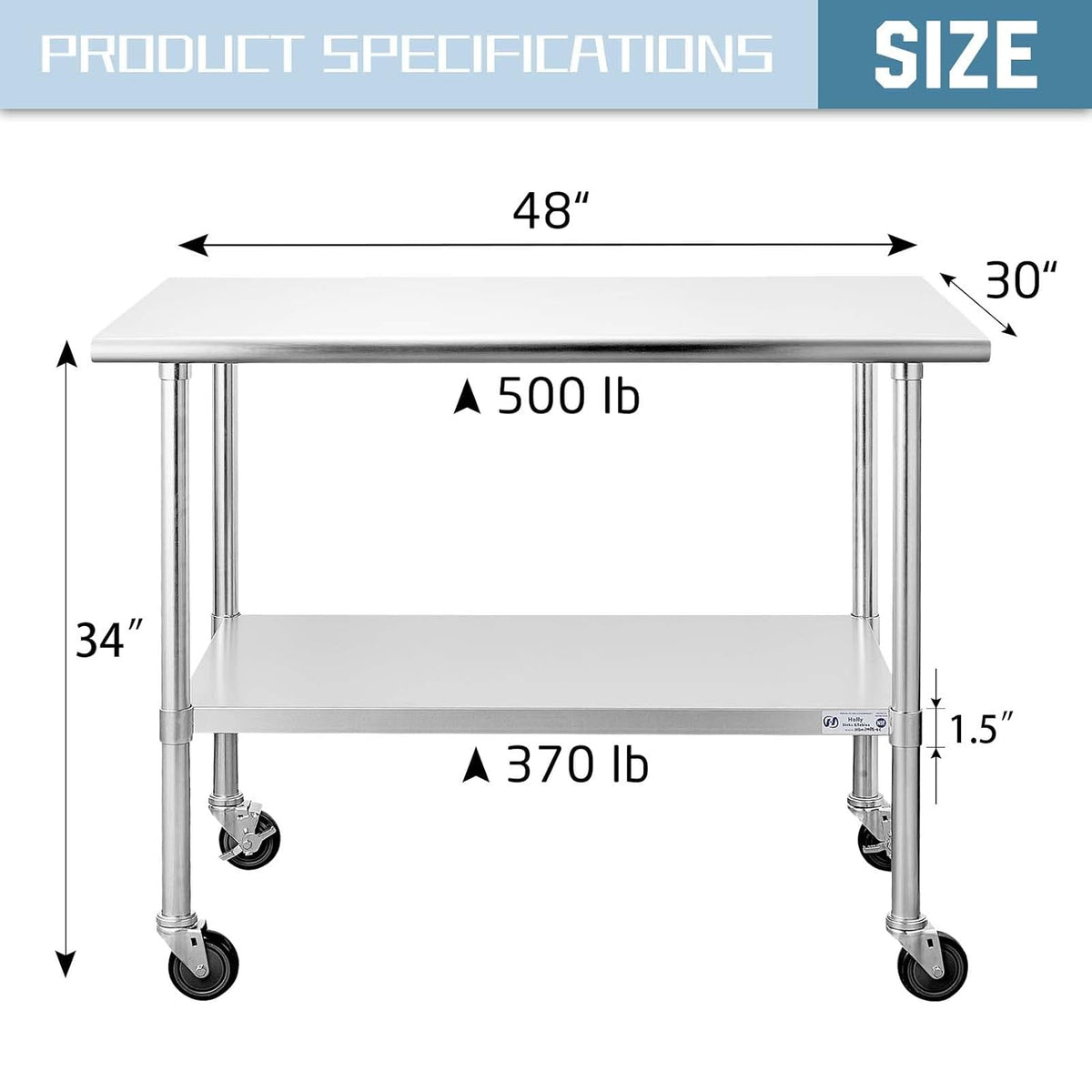 Stainless Steel Table 30 x 60 Inches with Caster Wheels R36181
