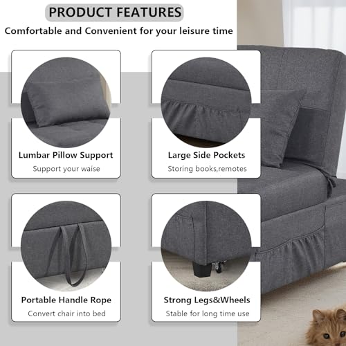 Dark Gray Convertible Sofa Bed with Pillow C88873