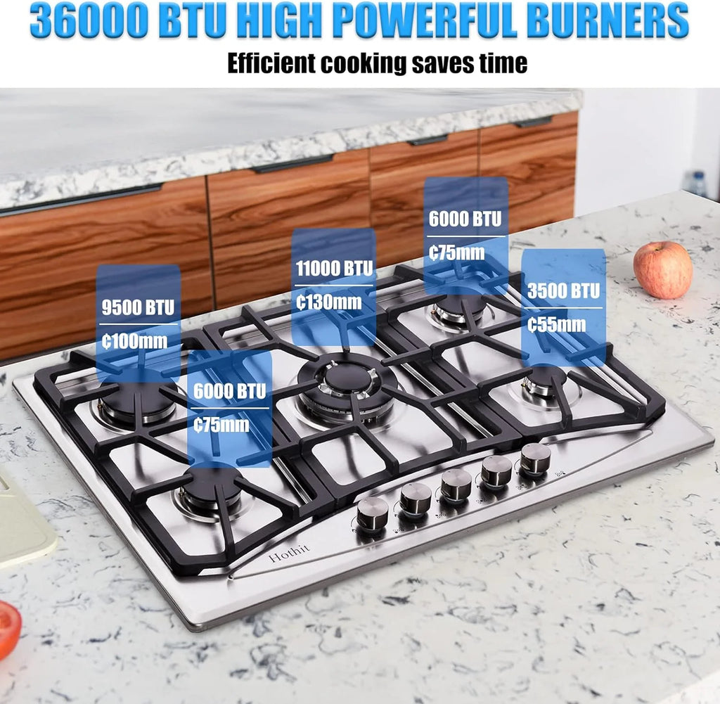 30 Inch 5 Burner Stainless Steel Propane Gas Cooktop T86219