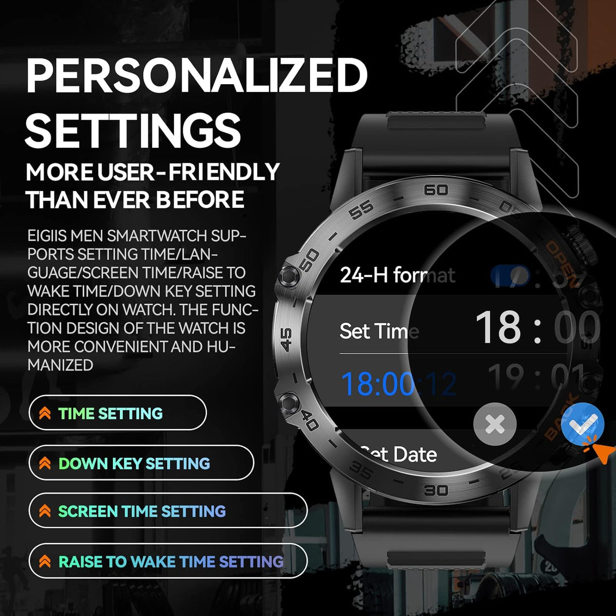 Rugged Tactical Smartwatch 1.39'' HD Screen Black A821