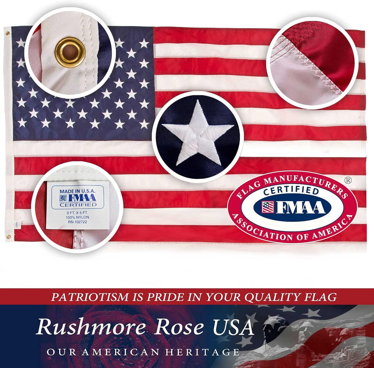 American Flag 5x8 ft Embroidered Stars and Stitched Stripes U76965