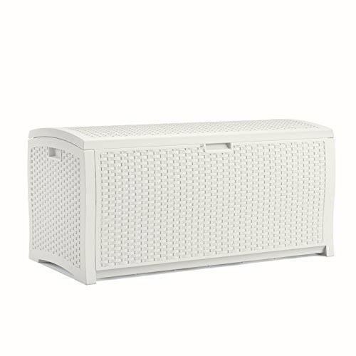 White Wicker Resin Deck Box, 99 Gallon K730
