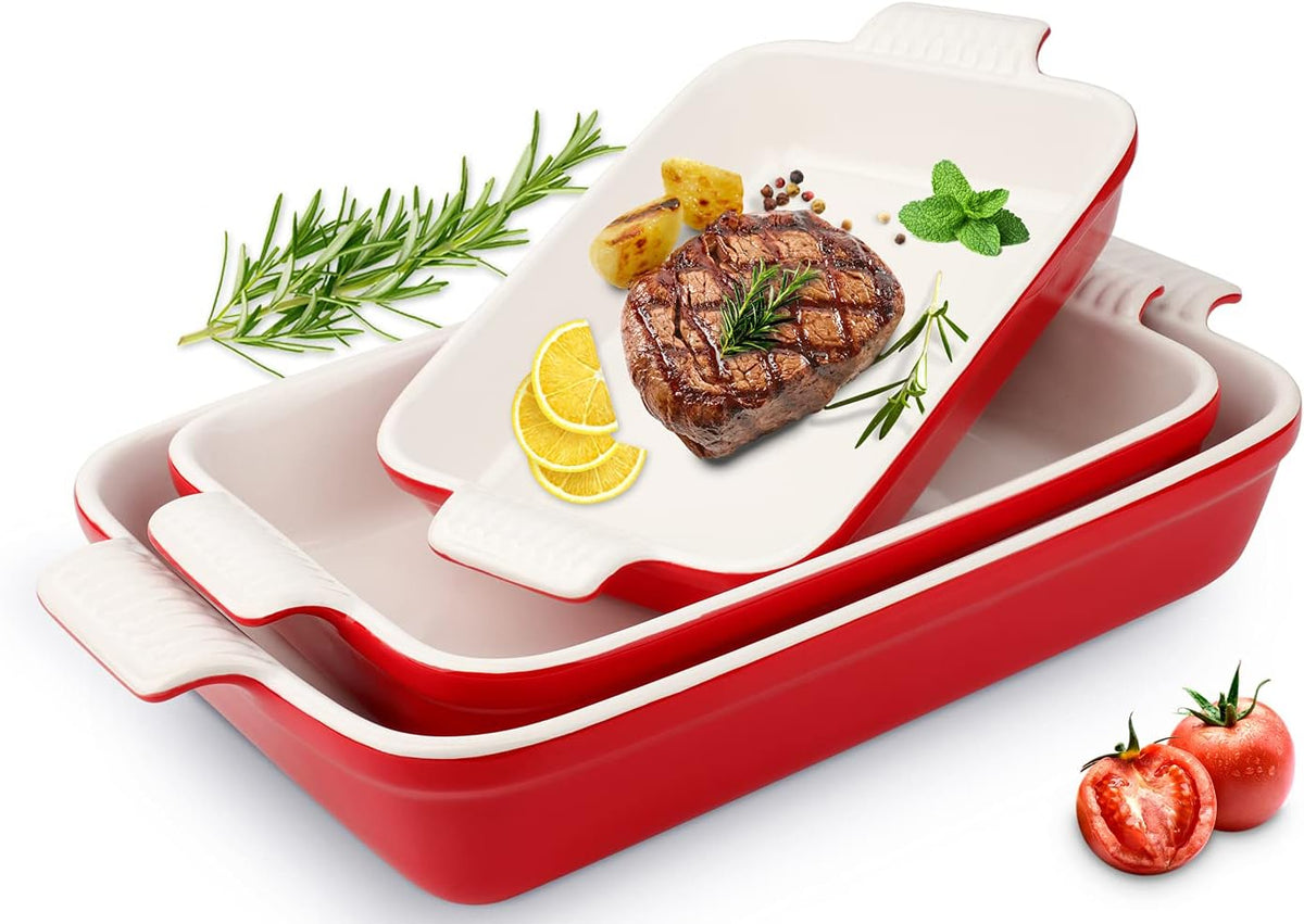 Light Green 3-Piece Ceramic Rectangular Baking Dish Set X938744