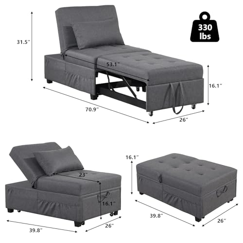 Dark Gray Convertible Sofa Bed with Pillow C88873