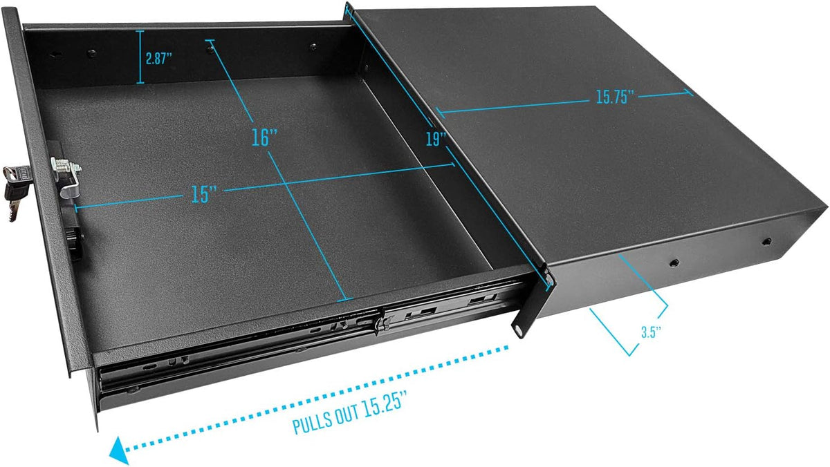 2U Universal Rack Mount Storage Drawer with Lock and Keys Z955046