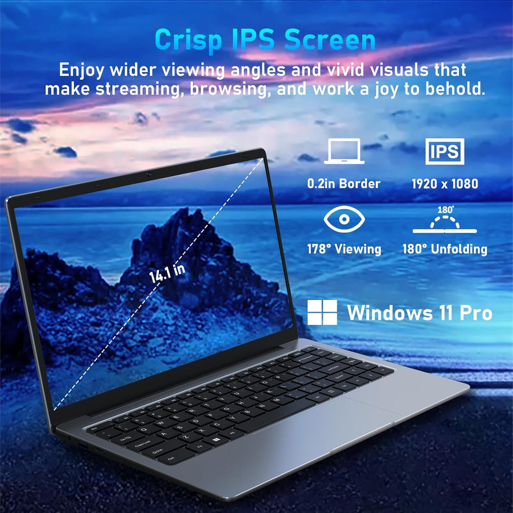 14.1" FHD IPS LCD Windows Laptop Computer, 8GB DDR4 RAM, 512GB M.2 SATA SSD, Intel Celeron J4105 Processor H16213