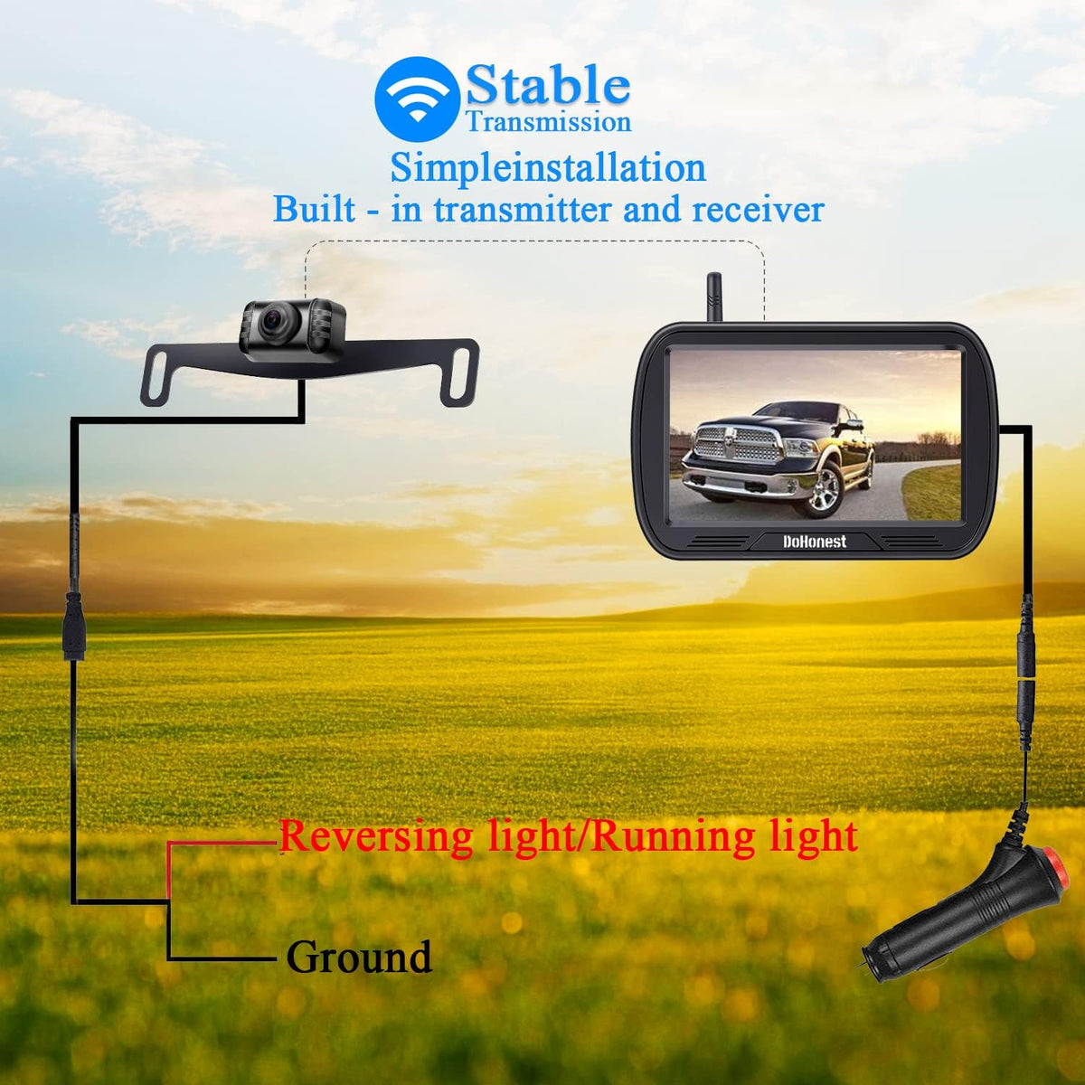 Wireless Backup Camera with 5'' Monitor HD 1080P R738