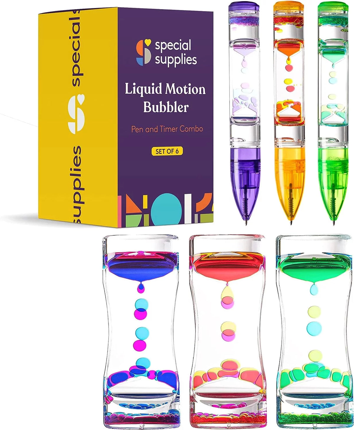 Liquid Motion Bubbler Toy Timer and Pen Combo Set of 6 N1006