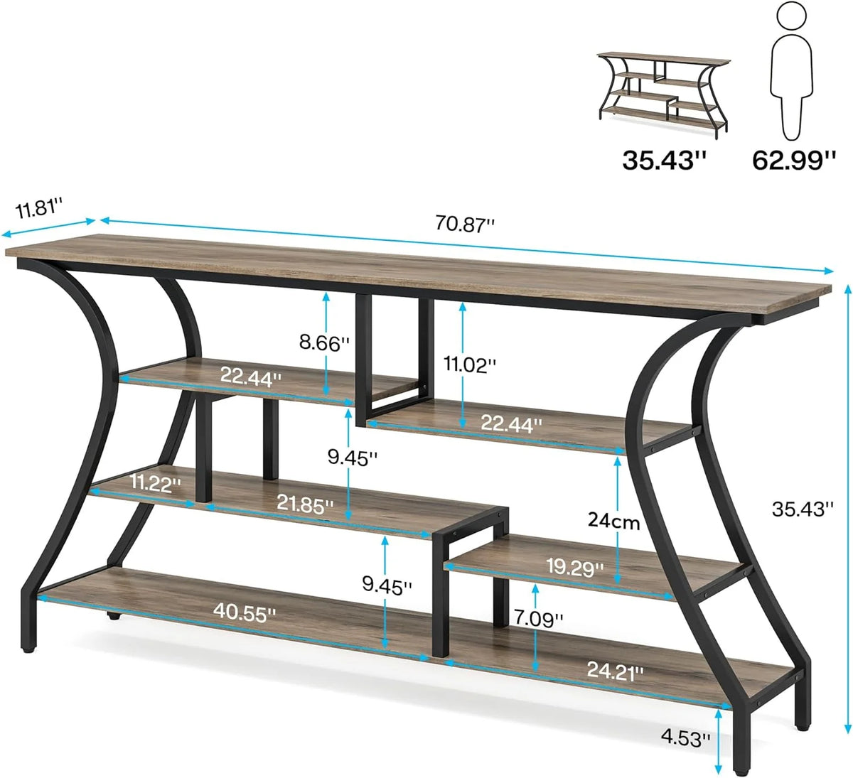 70.8 inch Narrow Console Table with Storage Shelves C941956