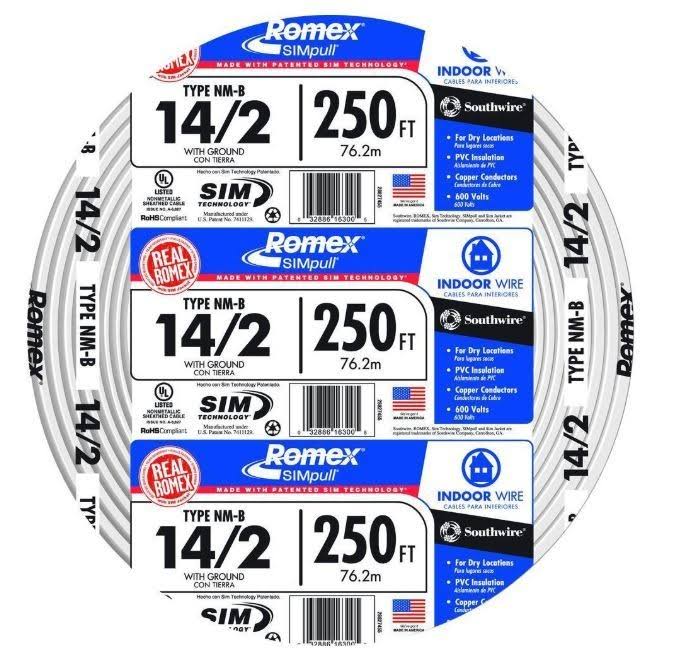 14/2 AWG Romex Cable with Ground, White, 250 ft U372