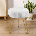Velvet Pleated Round Ottoman with 3 Golden Metal Legs Beige J464460