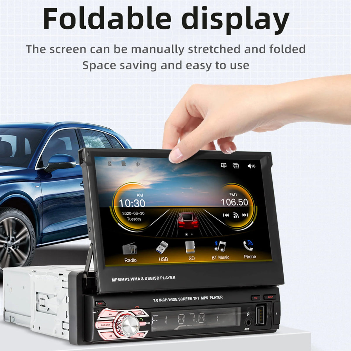 Single Din Car Stereo with Bluetooth Backup Camera 7Inch Flip Out Touch Screen Car Radio MP5 Player G269