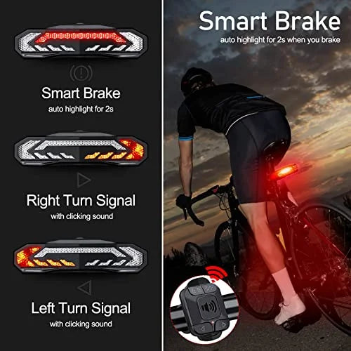 Smart Bike Tail Light with Turn Signals, Remote Control Rear Light USB Rechargeable IP65 Waterproof Z206