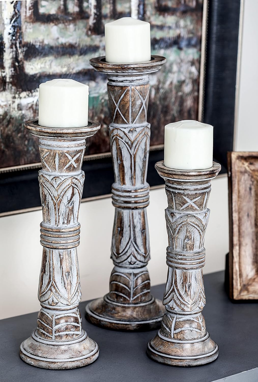 Set of 3 Wooden Candle Holder L39274