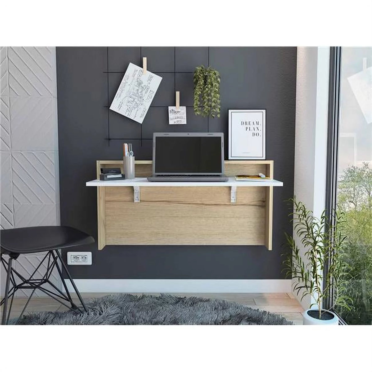 White Natural Folding Floating Desk D837184