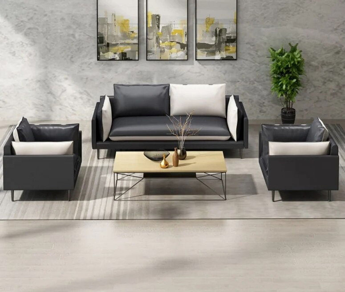 Leather Office Sofa Three Person Tea Table Combination Suit R29995