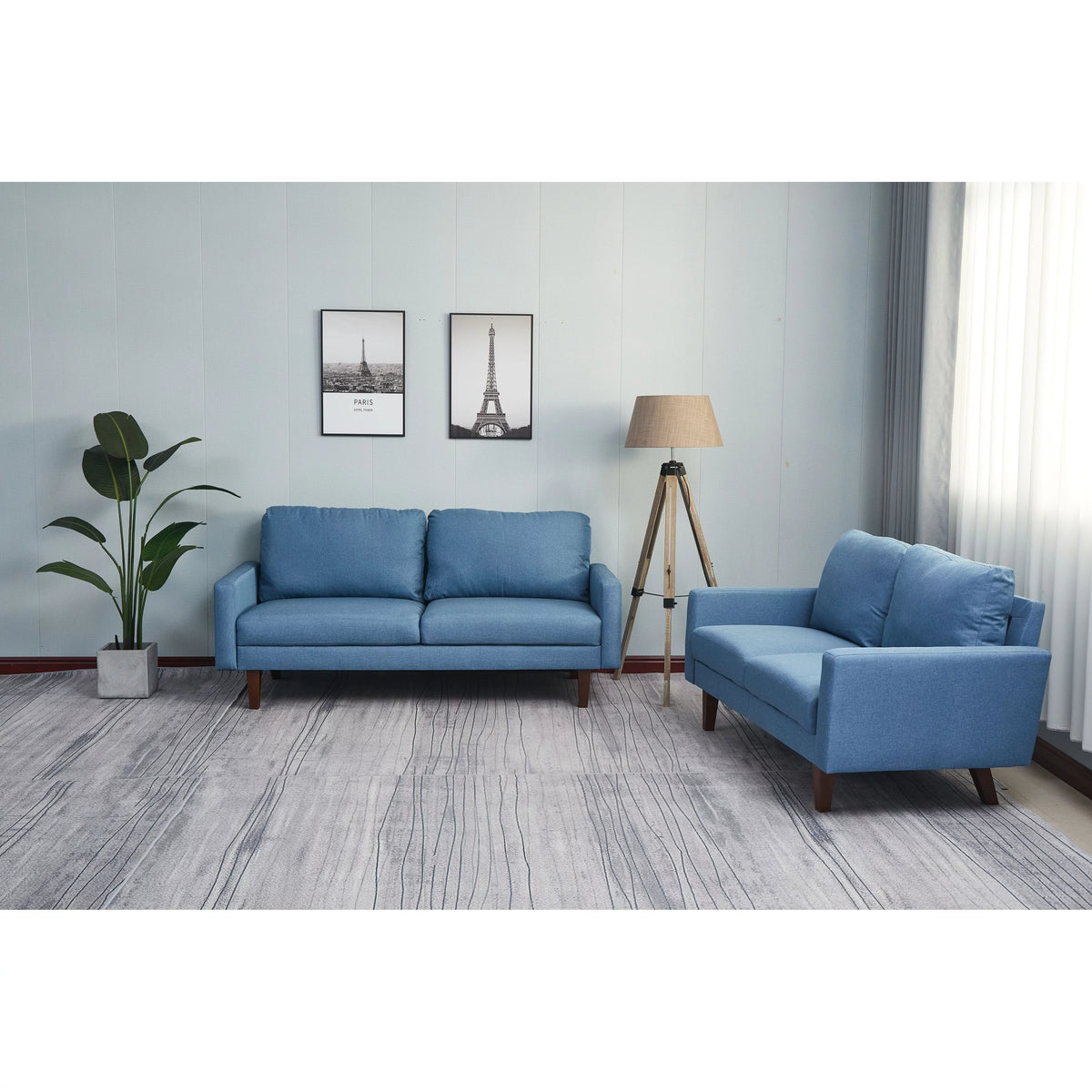 Sky Blue Linen 2 Piece Loveseat and Sofa Y97673