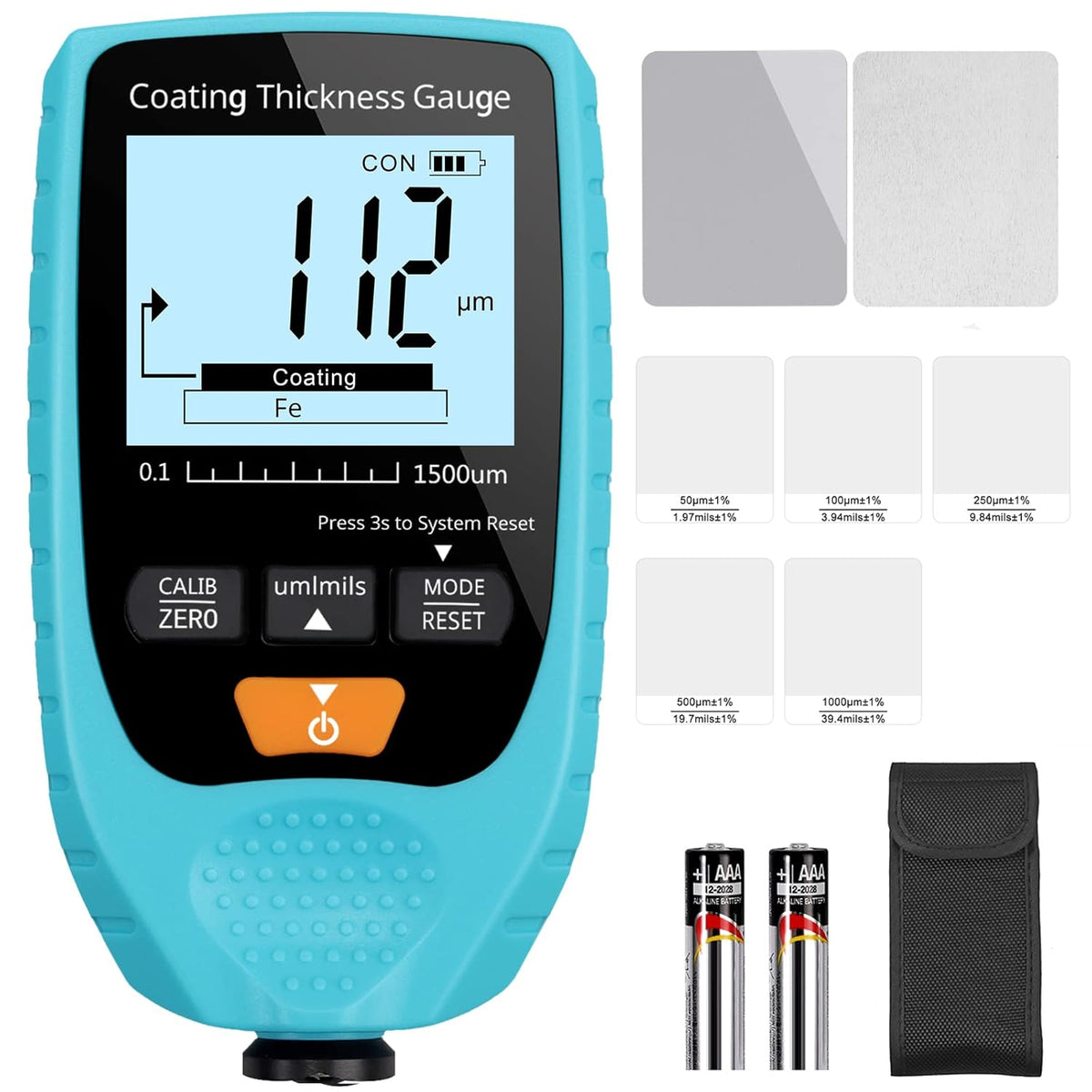 Paint Thickness Gauge Meter Fe/NFe Probe Coating Thickness Gauge, 0 to 1500um, Pack of 2 O33745