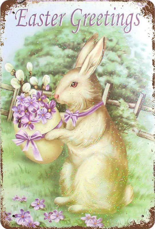 Angel With Bunny Rabbit Snow Christmas 12x8 Inch Metal Sign L740