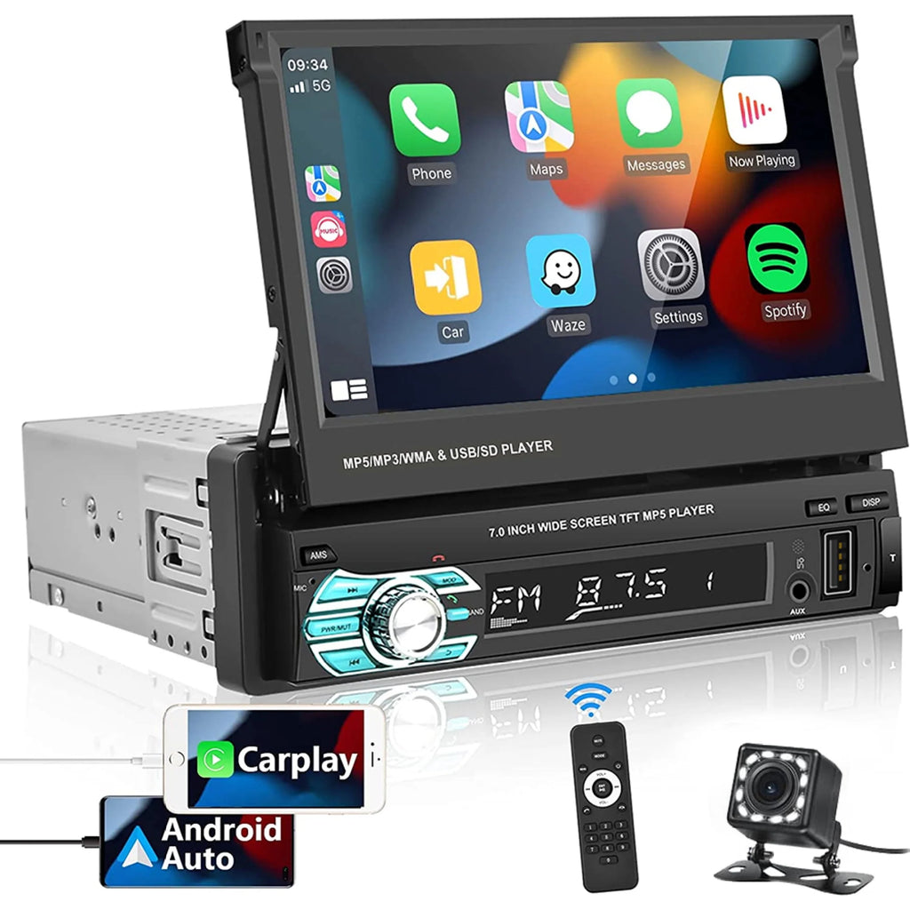 Single Din Car Stereo with Bluetooth Backup Camera 7Inch Flip Out Touch Screen Car Radio MP5 Player G269