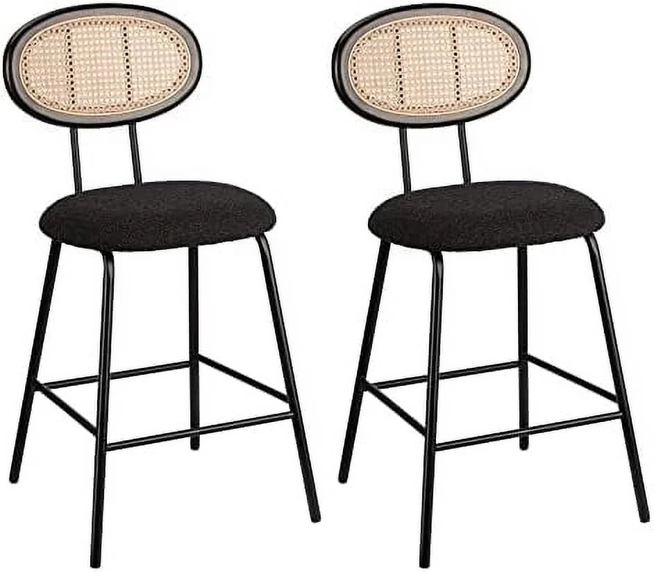 Black Faux Leather Upholstered Barstools Set of 2 with Metal Legs Q75976