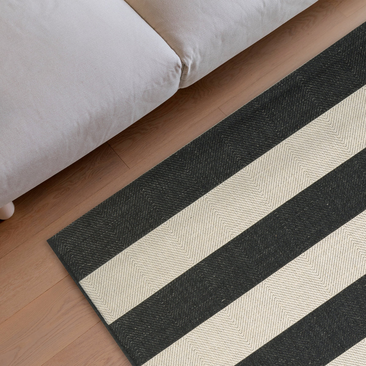 Onyx Black and Ivory Stripe Outdoor Rectangle Rug U88560