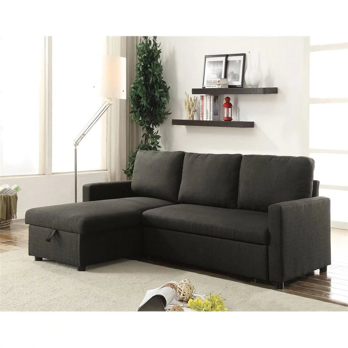 Charcoal Linen Sleeper Sectional Sofa X9383