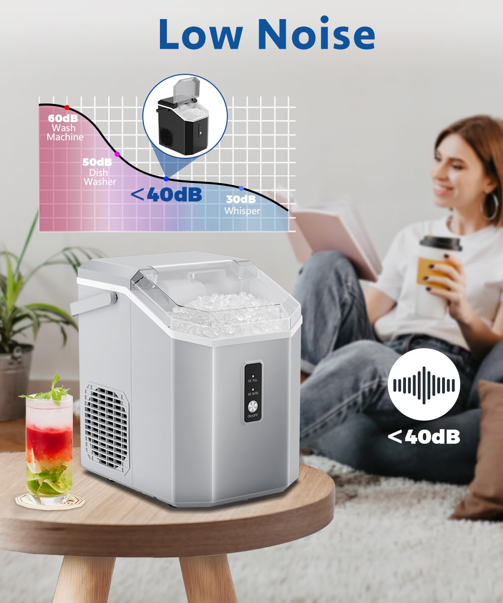 Portable Nugget Ice Maker with Handle, Ice Scoop and Basket F61762