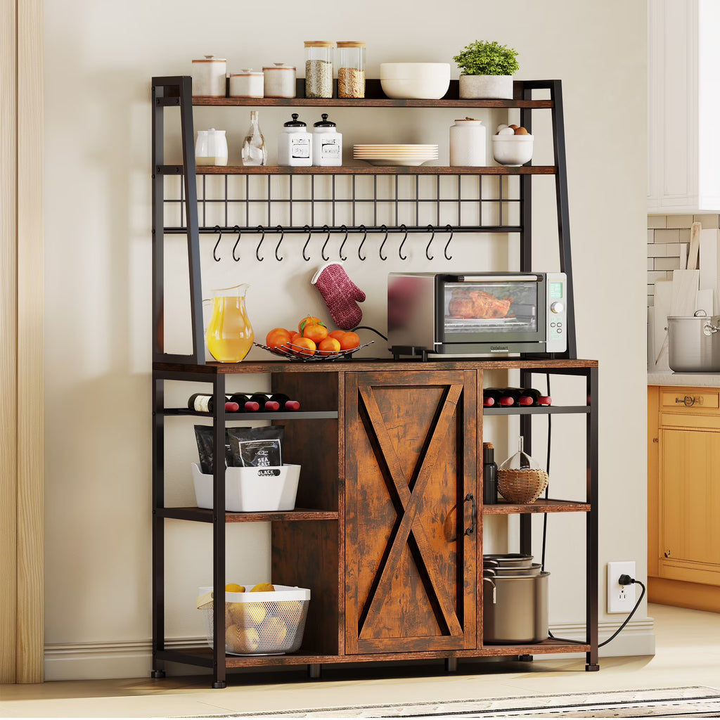6-Tier Kitchen Microwave Oven Stand with Storage Cabinet and Wine Shelf A5225