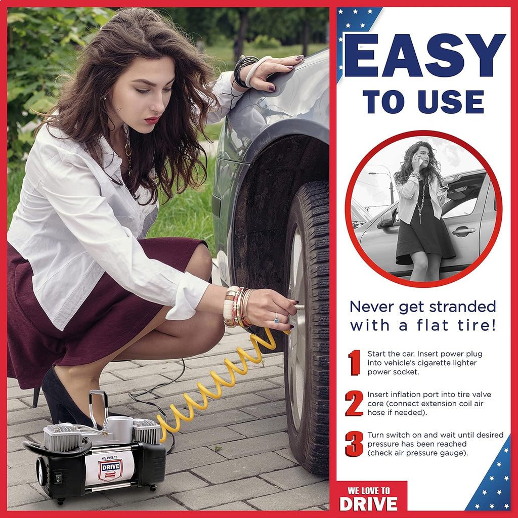 12V DC Portable Air Compressor Tire Inflator with 150 PSI Gauge & Carry Case B198013