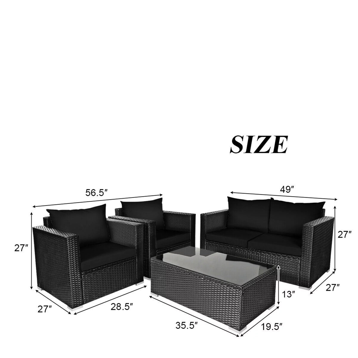 8 Pcs Rattan Patio Conversation Set with Black Cushions C841703