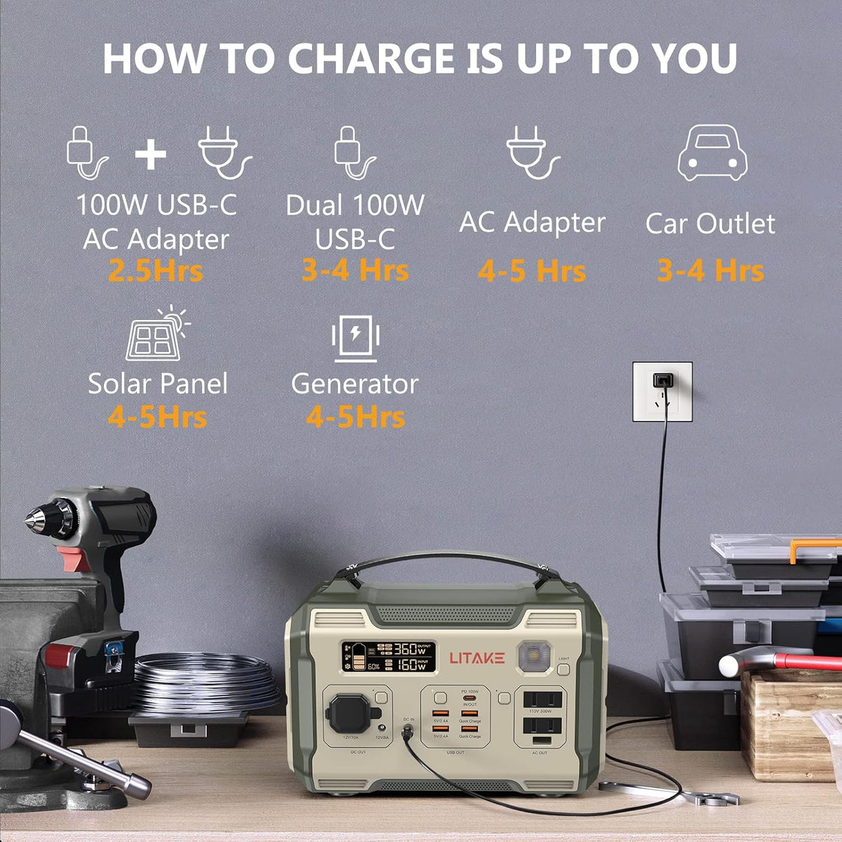 300W Portable Power Station with 2 AC Outlets Y23860