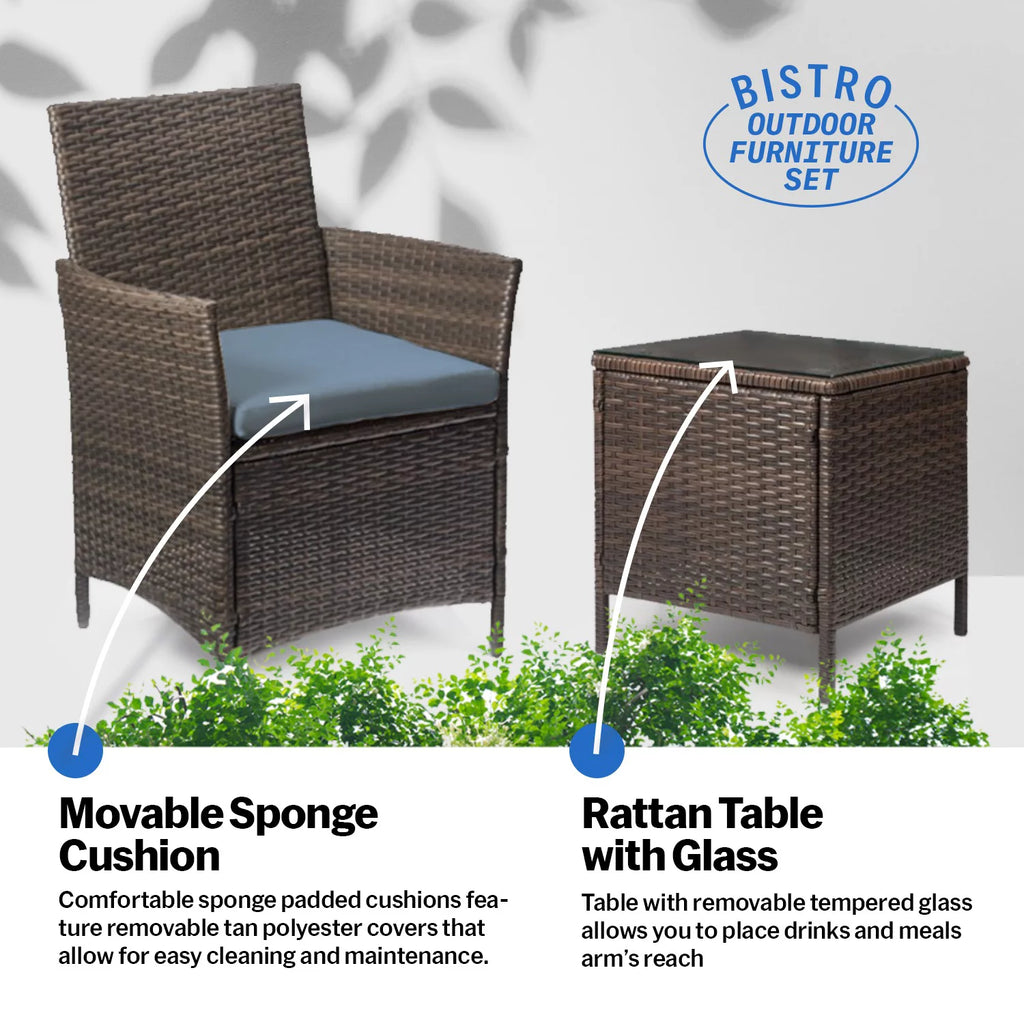 3 Piece Rattan Outdoor Furniture Set with Table U47186