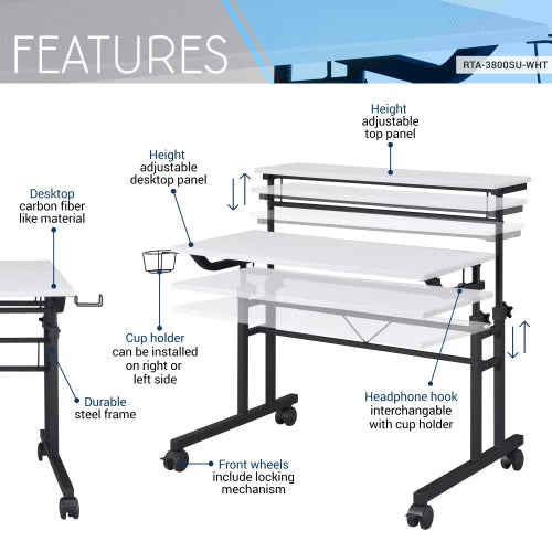 White 47 Inch Adjustable Height Standing Desk W115